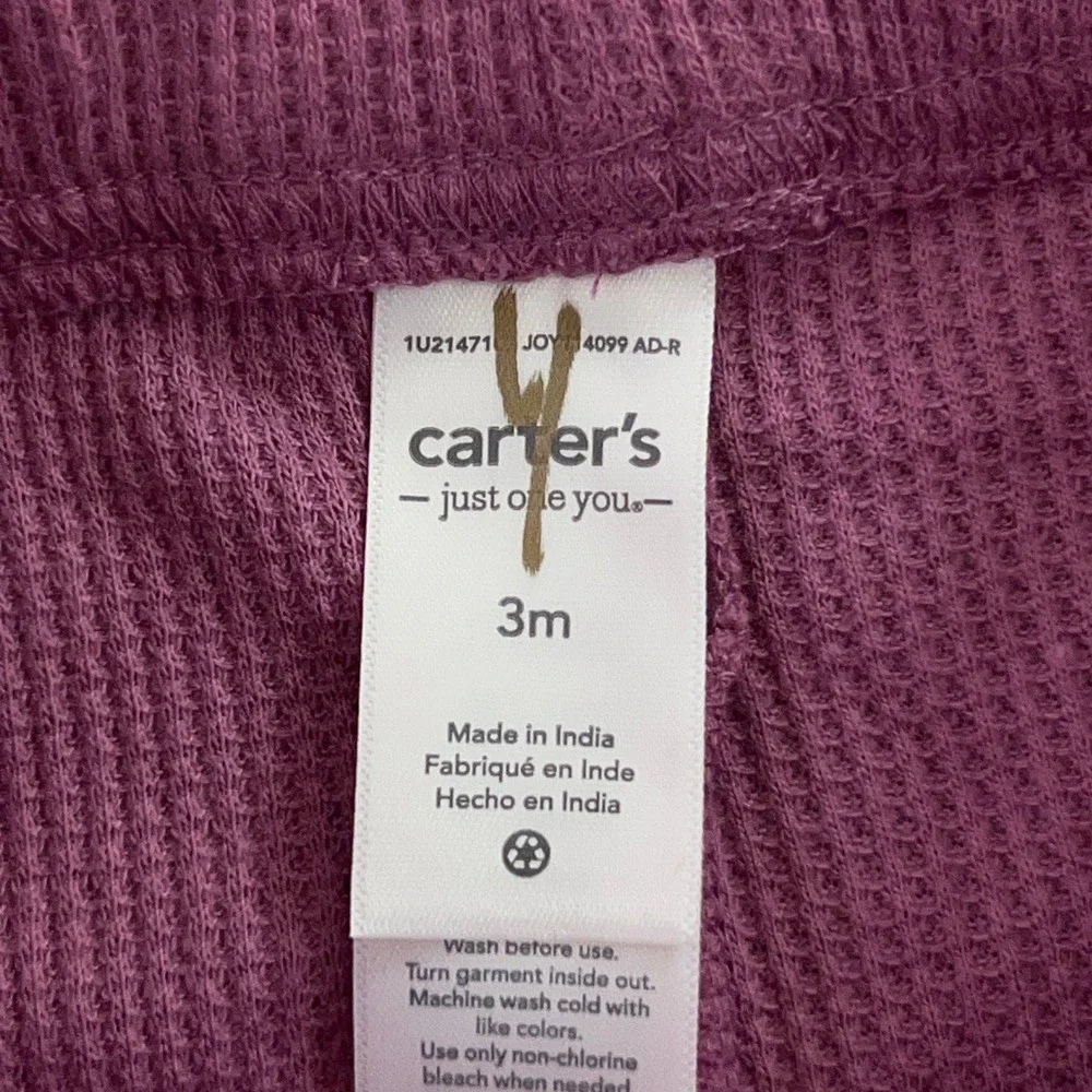 Carter's Just One You Baby Size 3M Purple Waffle Knit Thermal 2 Piece Set NWT